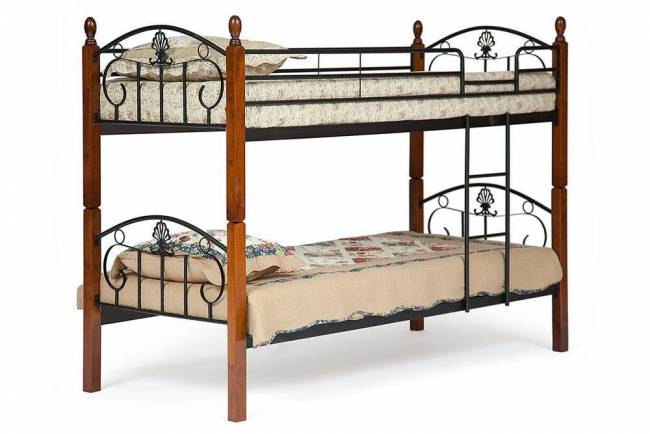 Кровать BOLERO двухярусная дерево гевея/металл, 90*200 см (bunk bed), красный дуб/черный дуб темный